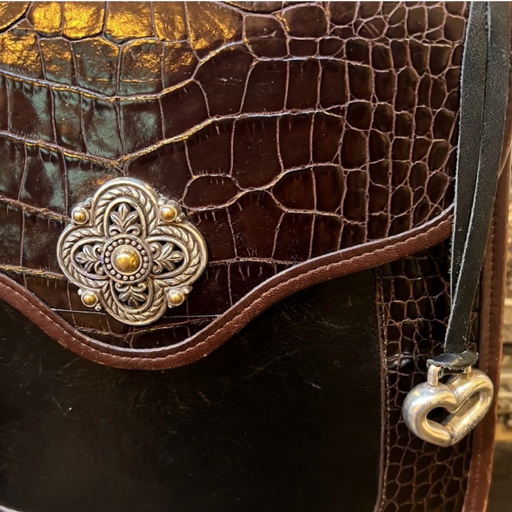 Brighton Brown Croc-Embossed Shoulder Bag with Silver Concho